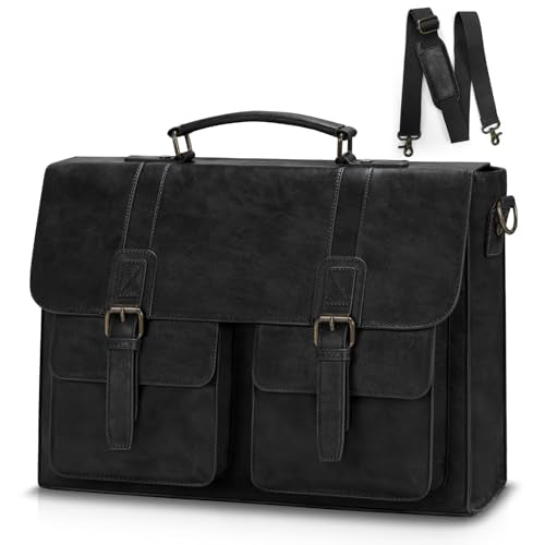 RAINSMORE Messenger Bag 15.6 Inch Vintage Multiple Compartment Computer Bag - color: Black