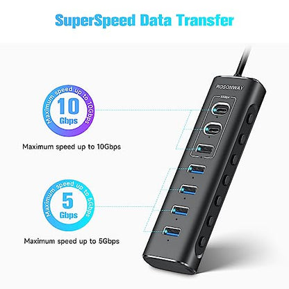 7-Port USB 3.2/USB C Hub with 10Gbps USB-A 3.2, 2 USB-C 3.2, 4 USB 3.0 Ports + 4 Ports USB A/USB C Hub 10Gbps