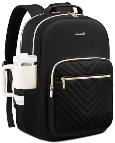LOVEVOOK Laptop Backpack for Women with Giant Tumbler Holder 17.3 inch,Designer Travel Backpack Laptop Bag College Backpack,Quilted Work Nurse Teacher Backpack Purse Computer Bag Casual Daypack, Black - color: Black, size: 17.3 inch with Tumbler Holder