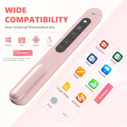 Presentation Clicker for Powerpoint Presentations, Pink, A | Long-Range Wireless Presenter Remote, Magnetic USB Receiver, PowerPoint Clicker Compatible with Windows/Android/macOS/Linux - color: Pink