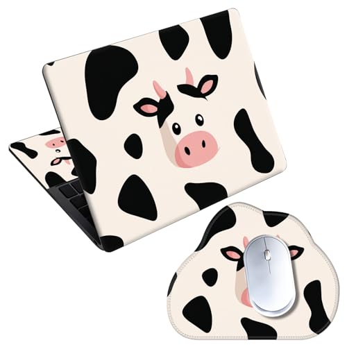 Laptop Skin Sticker Decal 15-15.6 Inch with Cute Mouse Pad, Universal Reusable Vinyl Sticker for 12.1 13 13.3 14 15.4 Inch Netbook and Notebook PC, Cute Cow Print - color: Cute Cow Print