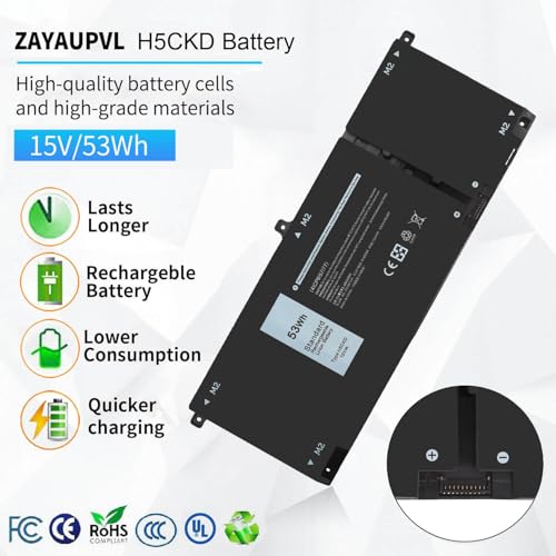 H5CKD 53Wh Battery Replacement for Dell Inspiron 5300 5301 5401 5402 5408 | 5409 5501 5502 5508 5509,Inspiron 5400 5406 7405 7300 7306 7500 7506 2-in-1 Silver Latitude 3410 3510 Vostro 5502 15V - size: 9.38*3.88*0.25inch H5CKD