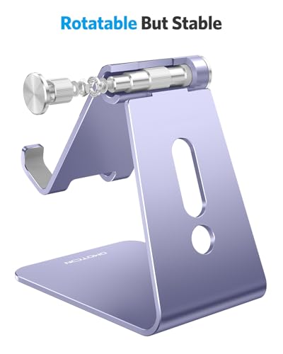 OMOTON Adjustable Cell Phone Stand, C2 Aluminum Desktop Cellphone Stand with Anti-Slip Base and Convenient Charging Port, Fits All Smart Phones, Haze Purple | Sturdy 3mm Aluminum, Charging Port, 270° Adjustable, Non-Slip Silicone Pads, Works with Thick Ca