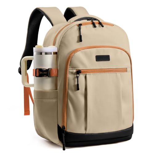 LOVEVOOK Laptop Backpack for Women, Waterproof Work Travel Backpack with Large Cup Pockets for Teacher Nurse, 17.3 inch Computer Bag College Bookbag Daypack, Gifts for Women, Khaki-brown - color: Khaki-brown, size: 17.3 Inch
