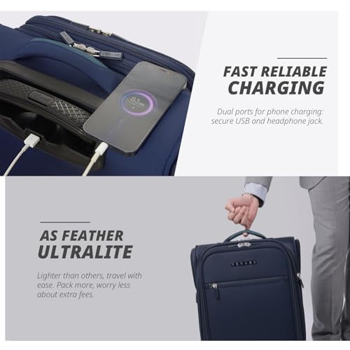 Verage Underseat Carry On Luggage with Wheels,14.5-Inch Plus Underseat | Personal Item Bag,Airline Approved, Laptop Compartment, USB Charging Port - color: Navy, size: 14.5-Inch Plus Underseat