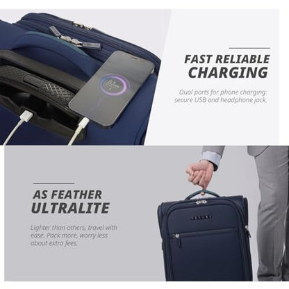 Verage Underseat Carry On Luggage with Wheels,14.5-Inch Plus Underseat | Personal Item Bag,Airline Approved, Laptop Compartment, USB Charging Port - color: Navy, size: 14.5-Inch Plus Underseat