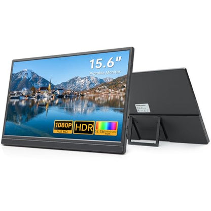 Portable Monitor 15.6 inch 1080P USB-C HDMl Ultra-Slim Travel Monitor with Kickstand, for Laptop, Pc, Gaming