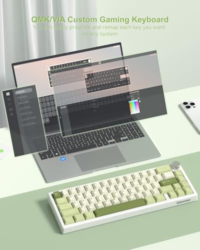 Womier 60% Gaming Mechanical Keyboard Green QMK/VIA | Creamy Keyboard Wired,Hot Swappable Gasket Mount RGB Key board,PBT Keycaps POM Linear Switch for Windows/MAC (VK66 PRO) - color: V-Green