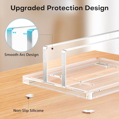 OMOTON Vertical Laptop Stand, Acrylic Single Holder for MacBook Gaming | Adjustable Width 0.87-2.24", Clear Acrylic Single Slot Stand for Desk, Compatible with MacBook Pro/Air HP Gaming up to 17" - size: Single-Clear