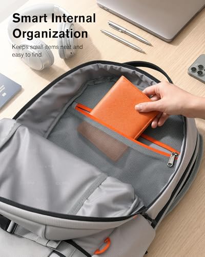 Tolaccea 30L Travel Laptop Backpack TSA Carry-On for Business Trips Commute | 100% RPET Recycled Fabric | EVA-cushioned Laptop Protection | TSA 180° Lay-flat Opening | Reinforced Stability Base Panel - color: Light Gray