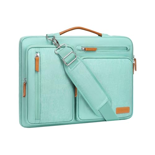 MOSISO 360 Protective Laptop Shoulder Bag, 14 inch Computer Bags | Compatible with HP Lenovo Dell ASUS Acer, HP, Dell, Lenovo,Side Open Messenger Bag with 4 Zipper Pockets&Handle, Aqua Green - color: Aqua Green, size: 14 inch