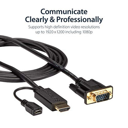 StarTech.com HDMI to VGA Cable – 6ft 2m - 1080p – Active Conversion – HDMI to VGA Adapter Cable for Your VGA Monitor / Display (HD2VGAMM6) | Active HDMI to VGA monitor or display cable, 2m, Digital to analog conversion, Built-in, Reduce clutter - size: HD