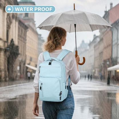 Waterproof Laptop Backpack for Men & Women, Flight Approved Anti-Theft Daypack with 15.6-inch Laptop Sleeve (Light Blue) - color: Light Blue
