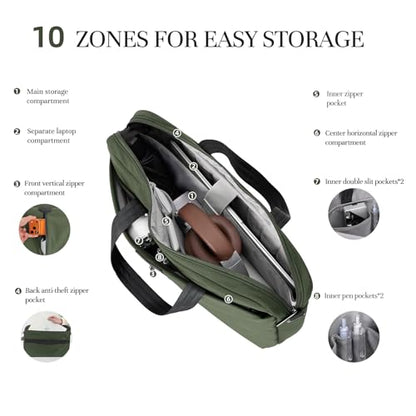 Timeet 17.3 Inch Laptop Bag for Men Women, Lightweight & Water-Resistant Computer Bag Laptop Briefcase with Shoulder Strap - color: Olive Green