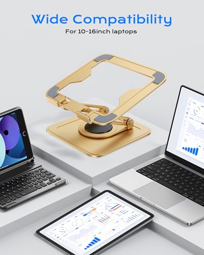 LOXP Adjustable Laptop Stand, Computer Stand with 360 Rotating Base, Ergonomic Laptop Riser Mount for Desk Foldable Protable Computer Desk Fits with MacBook Pro Air (10-16") - Gold | Ergonomic Laptop Riser Mount for Desk Foldable Protable Computer Desk Fi