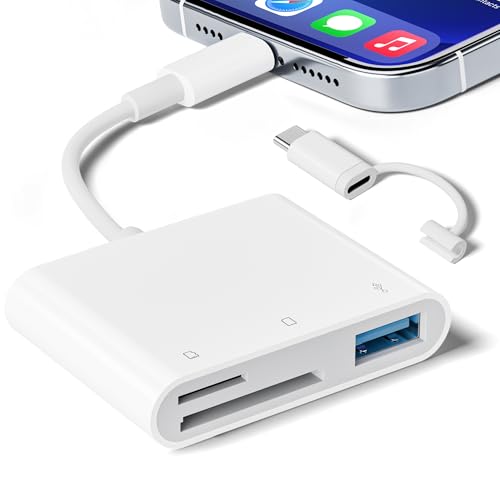 SD Card Reader for iPhone iPad Camera with USB C, Dual Card Slot Memory Card Reader Supports SD/TF Card Trail Camera Viewer SD Card Adapter Portable Micro SD Card Reader No App Plug and Play - color: Off White