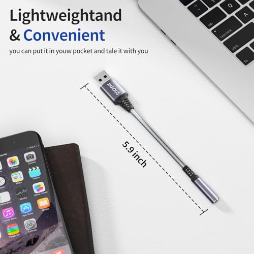 USB to 3.5mm Jack Audio Adapter, TRRS Female Headset Audio Jack Adapter, JHAOUS USB-A to 3.5mm AUX Stereo Converter Compatible for PC Windows, Laptop, Mac, Desktops, Linux, PS5 PS4 Docking Station