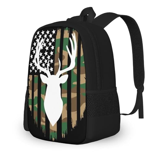 Waterproof College Gym Backpack Lightweight Travel Day Pack Carry On Backpack For Women Men Hunting Deer Camo Camouflage American Flag Black - color: Color570
