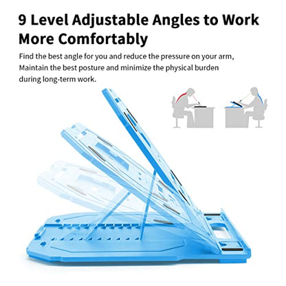 Drawing Tablet Stand, Laptop Foldable Stand for Tablet Display, 9 Levels Adjustable Angles with a Built-in Phone Holder, for 12-17 inch Drawing Tablet, Smartphones - color: Blue