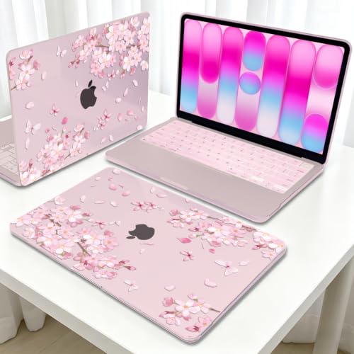 Cherry Blossom Pink Case for 2026 MacBook Neo 13 Inch A18 Pro A3404 | Flying Flowers & Butterflies Blush Hard Shell. 5-in-1 Set. Perfect for Students & Office. Fits A3404 Only. Not for Air/Pro 13 - color: Cherry Blossom
