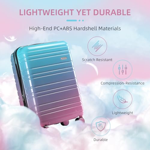 LARVENDER Carry on Luggage Sets 3 Piece, 20 Inch Suitcases, Cotton Candy | 22x14x9 Airline Approved, Gradient PC+ABS Hardshell, Smooth 360° Wheels, TSA Lock, 3-Piece Set with Color-matched Backpack - color: Cotton Candy-20BP, size: 3 Piece Set (Backpack/T