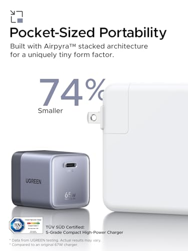 UGREEN Nexode Air 65W USB C Charger, Foldable Mini Charger Block Fast Charging with USB C Cable, GaN Charger for MacBook Air/Neo/Pro, iPhone 17 16, Galaxy S26/S25, iPad, Grey - color: Grey