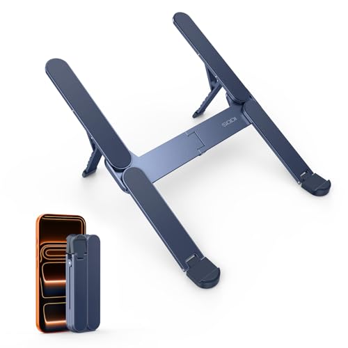 Ultra Compact Foldable Laptop Stand - Portable Laptop Holder for Desk & Travel Use, Adjustable, Ergonomic Aluminum Computer Holder for MacBook, Tablet 10-16" (Blue, Bi-Fold) - color: Blue, size: Bi-Fold
