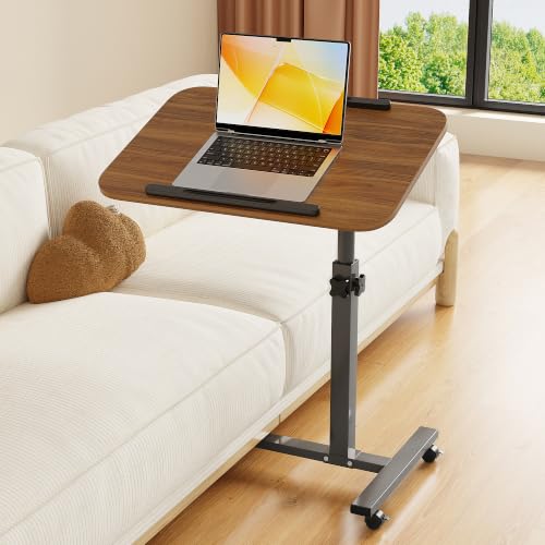 Furist Laptop Lap Desk, Mobile Adjustable Overbed Bedside Table with Wheels, Portable Standing Bed Desk, Rolling lapdesk Lap desks for Adults with Casters& Mouse Pad - color: Light Walnut