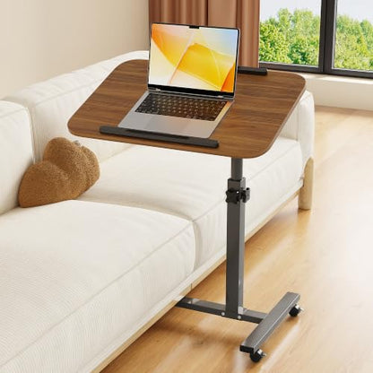 Furist Laptop Lap Desk, Mobile Adjustable Overbed Bedside Table with Wheels, Portable Standing Bed Desk, Rolling lapdesk Lap desks for Adults with Casters& Mouse Pad - color: Light Walnut