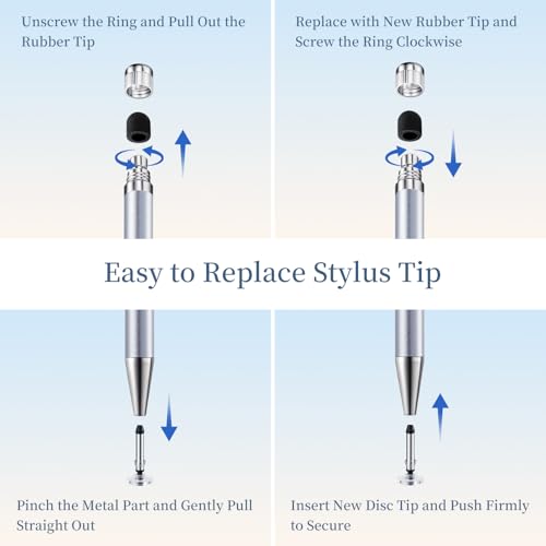 ChaoQ Stylus Pen for Touchscreen 6pcs 2-in-1 Stylus Pen for iPad iPhone | High Sensitivity and Precision Suitable for iPad iPhone Android Tablets and All Touch Screens - (Silver) - color: 6 Silver