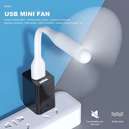 Sokelinn-six USB Flexible Fan, Mini Portable Cooling Fans USB Powered for Power Bank Laptop PC AC Charger - 2 Pack (White) - color: White