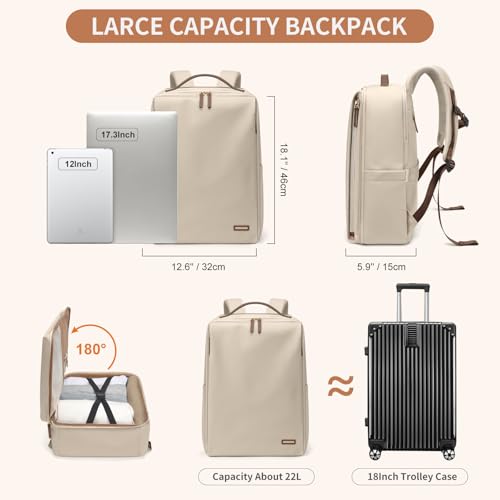 GOLF SUPAGS Stylish Laptop Backpack for Women Airline Approved Perfect for Work College and Travel Multi-Functional Casual Daypack Fits 17.3 Inch Notebook (Apricot) - color: Apricot