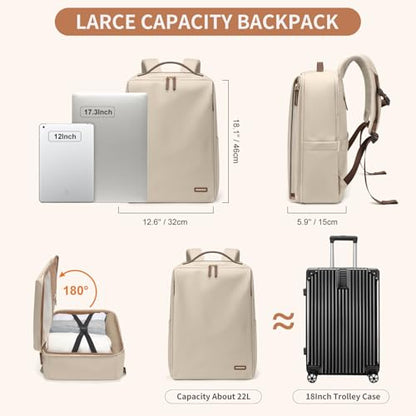 GOLF SUPAGS Stylish Laptop Backpack for Women Airline Approved Perfect for Work College and Travel Multi-Functional Casual Daypack Fits 17.3 Inch Notebook (Apricot) - color: Apricot