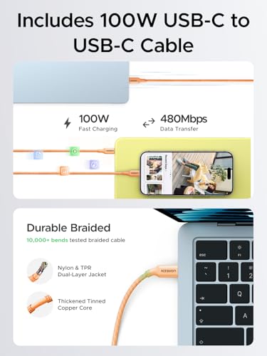 UGREEN Nexode Air 65W USB C Charger, Foldable Mini Charger Block Fast Charging with USB C Cable, GaN Charger for MacBook Air/Neo/Pro, iPhone 17 16, Galaxy S26/S25, iPad, Orange - color: Orange