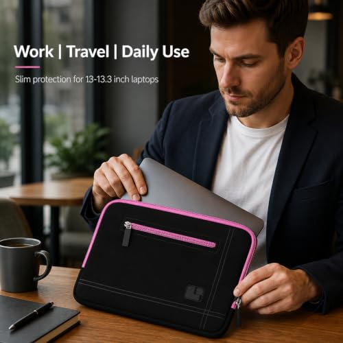 13 Inch Laptop Sleeve Neoprene Padded Case for Work and Commute - Pink - color: Pink