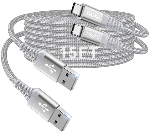 Long USB C Cable [15FT 2Pack], USB to USB C Cable 3A Fast Charging, USBA to | USBC Cable Nylon Braided Durable USB to C Cable for iPhone 17 16 15 Pro Max/16e, Galaxy S25 S24 S23 S22 Plus and More-Grey - color: Grey, size: 15FT 2Pack, style: USB A to USB C