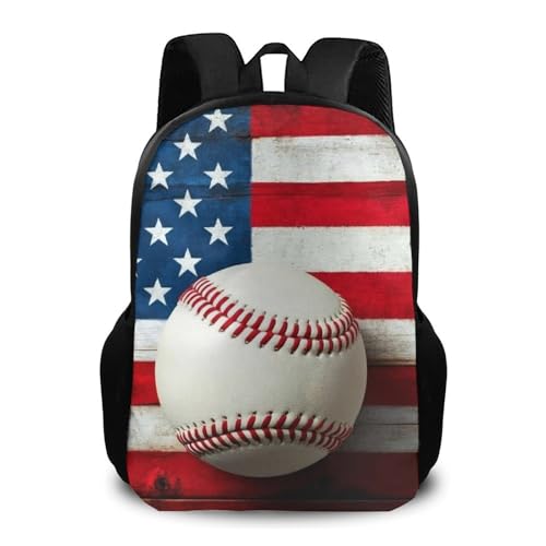 Women's Waterproof College Gym Backpack, Lightweight Large Travel Backpack, Casual Day Pack, Laptop Backpack Baseball Rustic Wooden American Flag - color: Color578