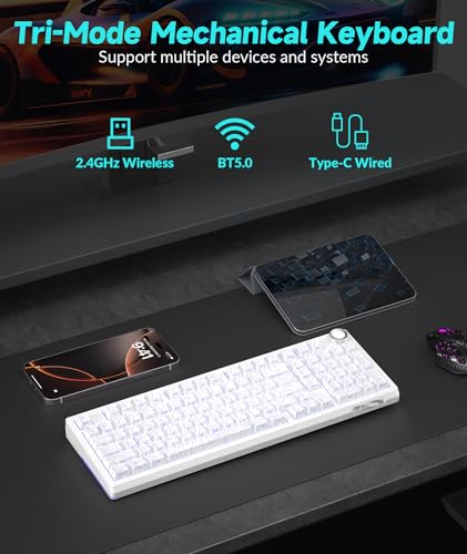 SOLAKAKA KI99 Pro 96% Wireless Mechanical Keyboard, RGB Gaming Keyboard, Hot-Swappable Pre-Lubed Switches, Gasket Structure Creamy Keyboards (Contour-Style White, Non-Silent Version) - color: Contour-Style White, size: Non-Silent Version