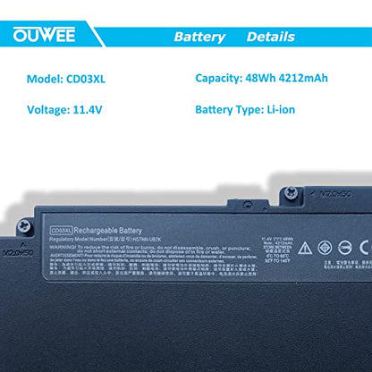 48Wh CD03XL Laptop Battery Compatible with HP ProBook 640 645 650 G4 G5 650 G7 Series HSTNN-LB8F HSTNN-IB8B HSTNN-UB7K 931702-421 CDO3XL 931702-171 931702-541 931719-850 HSN-114C HSN-115C 11.4V - size: 10.71*3.19*0.27 inch CD03XL