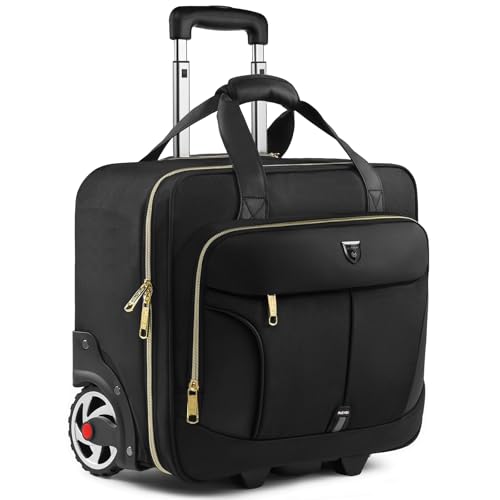 RUCYEN Rolling Laptop Bag,Rolling Briefcase for Men & Women,Laptop Briefcase on Wheels,Carry On Bag for Business Travel - color: Black+Gold Zipper, size: 15.6 inch