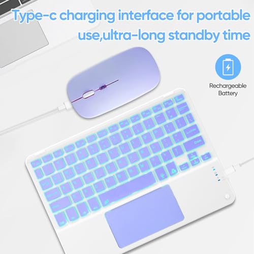 Ultra-Slim Bluetooth Keyboard with Built-in Touchpad and Mouse Portable Mini Wireless Keyboard Rechargeable 7-Color Backlit for Apple iPad iPhone Samsung Tablet iPhone Smartphone iOS Android Windows - color: purple