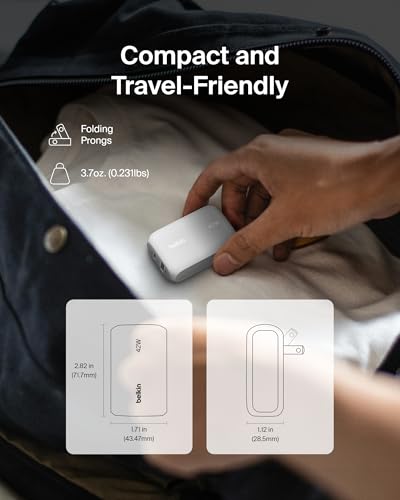 Belkin 42W Dual Port Charger Block, USB-C + USB-A Charger Super Fast Charging - Samsung Galaxy S25, Apple iPhone 17, Air, Pro, Pro Max, iPad, AirPods, Apple Watch, Nintendo Switch 2 & More - White - color: White