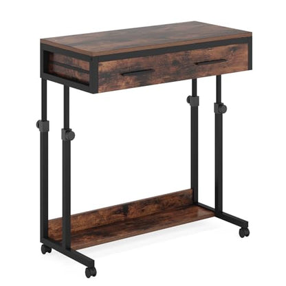 Tribesigns Portable Desk with Drawers, Mobile Laptop Desk with Wheels, Sofa Side Table Small Portable Standing Rolling Table for Home Office - color: Brown