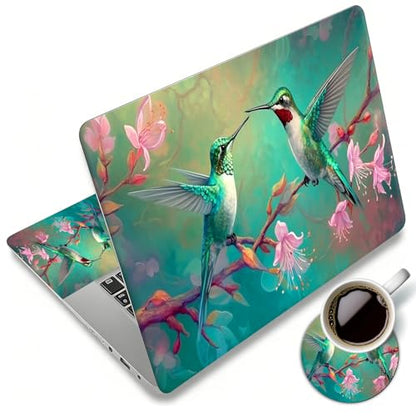 Laptop Skin Sticker Decal 12"-15.6" Universal Laptop/Notebook/Netbook Vinyl - Waterproof Scratch Resistant,Fits HP Dell Lenovo MacBook,2 Free Wrist Pads,Easy Apply & Remove,Green Hummingbird Flower - color: Green Hummingbird Flower