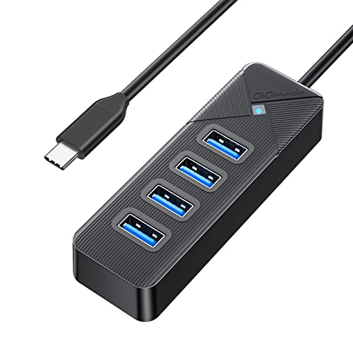 GiGimundo 4-Port USB C Hub for Laptop, USB C to USB Hub Multiport Adapter 5Gbps Transfer, USB C Splitter for Laptop, MacBook Pro/Air, iPad Pro, Dell, Chromebook, Keyboard, Mouse, HDD, Black - color: Black
