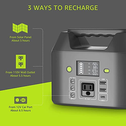 EnginStar 155Wh Power Bank 150Wh Portable Power Station 110v Battery Pack 6 Outputs with AC Outlet LED Light for Outdoor Camping Road Trip Emergency - color: Grey