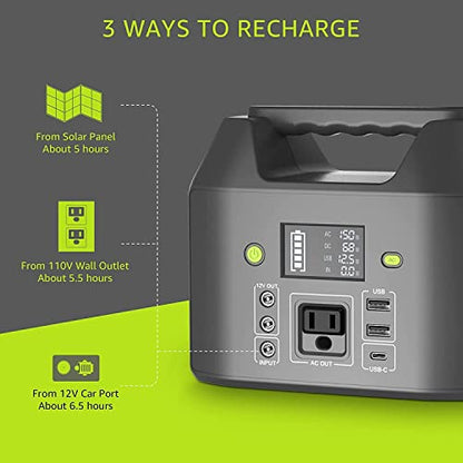 EnginStar 155Wh Power Bank 150Wh Portable Power Station 110v Battery Pack 6 Outputs with AC Outlet LED Light for Outdoor Camping Road Trip Emergency - color: Grey