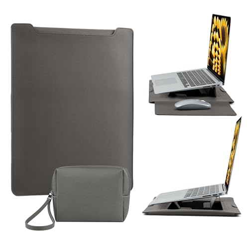 13-14 Inch Protective Laptop Sleeve Case with Stand, for MacBook Pro 14'' M5~M1, Pro/Max(2026-2021), MacBook Air 13.6'' M5-M2, (2026-2022), iPad Air/Pro Surface, PU Leather Laptop Case (13"-14" Grey) - color: Grey, size: 13-14 Inch