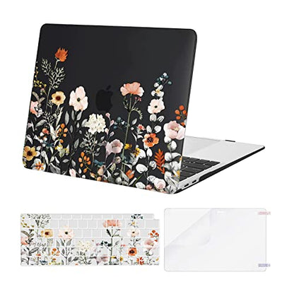 MOSISO Compatible with MacBook Air 13 inch Case M1 2022-2018, Black | Retina Display, Plastic Garden Flowers Hard Shell&Keyboard Cover&Screen Protector, Release A2337 M1 A2179 A1932 - color: Black