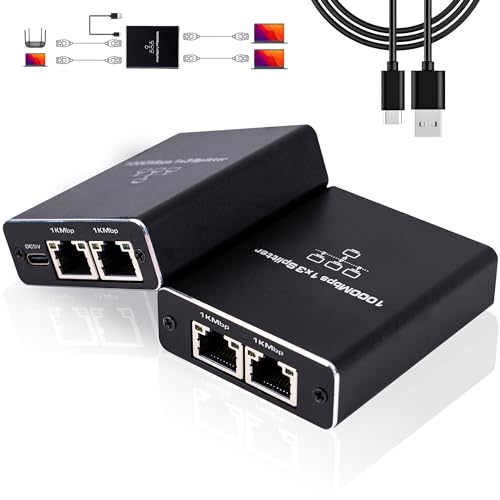 LIEZHUA Upgrade Ethernet Splitter 1 to 3 High Speed 1000Mbps, LAN with USB Power Cable, RJ45 for Cat5/5e/6/7/8 Cable Gigabit Internet [3 Devices Simultaneously Networking] | 3 Devices Networked Simultaneously ,1000 Mbps Multi-port network Splitter with US